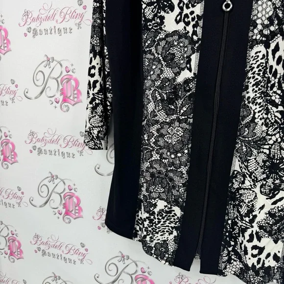 Christopher & Banks Monochrome Patterned Cardigan zip up sweater lace Lacie - Picture 3 of 9